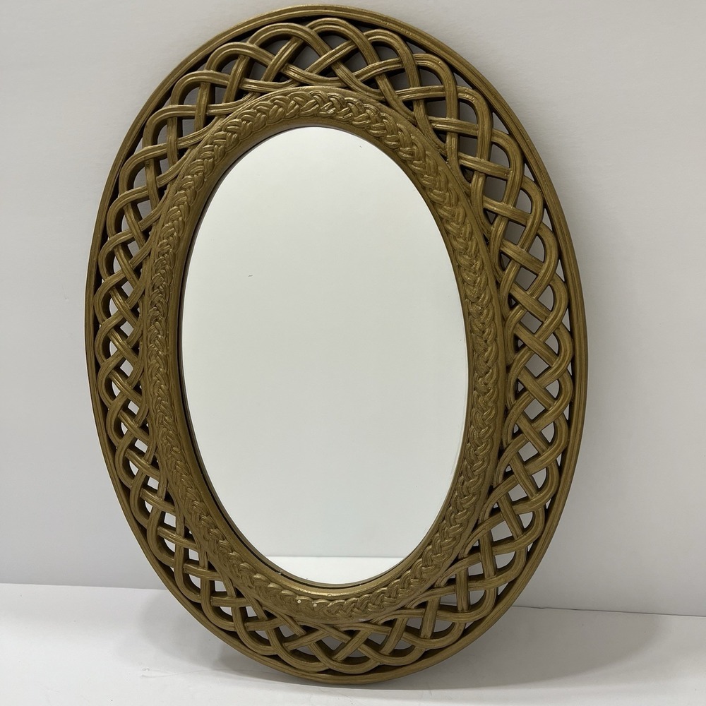Vintage Homeco Mirror Faux Gold Braided Lattice Plastic Frame 16.5x12.5"
